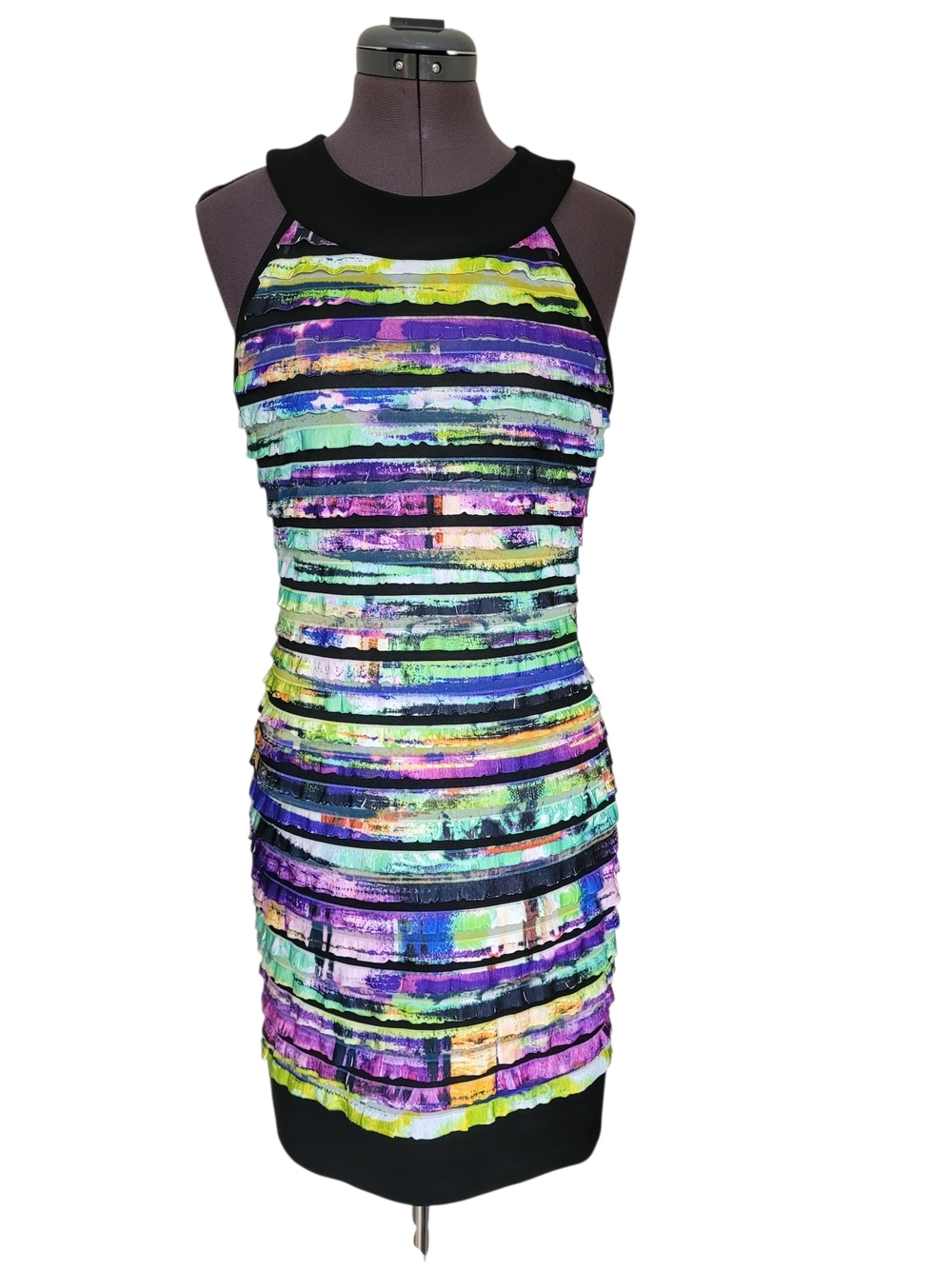 Joseph Ribkoff Multicolor Striped Ruffle Sheath Dress - Size 6